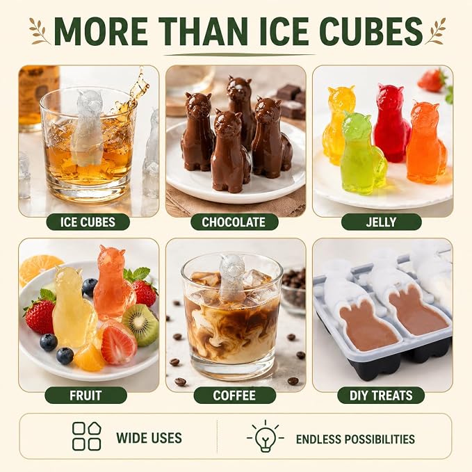 Alpaca Ice Cube Tray Mold - Cute Fun Whiskey Ice Molds Gifts for Women Men | 3D Alpaca Shape Cute Ice Molds for Whiskey Bourbon, 4-Hole Large Fun Shapes Funny Gifts, for Animals Lovers Women Men