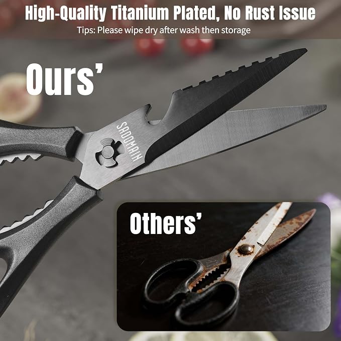 3-pack Kitchen Scissors All Purpose, Heavy Duty Kitchen Shears with Sheath & Sharpener, Sharp Safety herb scissor, Dishwasher Safe Shears for Food, No Rust Titanium Scissors for Office
