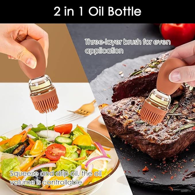 Oil Dispenser with Brush - Glass Olive Oil Dispenser for Cooking, 2 IN 1 Oil Dispensing Bottle for Kitchen with Silicone Basting Brush for Vinegar Sauce BBQ Grill Frying, T-OB21, Blue