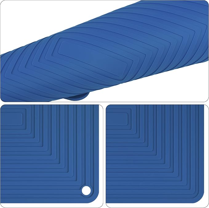 Silicone Trivets for Hot Dishes, Pots and Pans, Multi-Purpose Hot Pads for Kitchen, Versatile Heat Resistant Mats for Quartz Countertops, Silicone Pot Holders Trivet Mat Set 4 Navy Blue