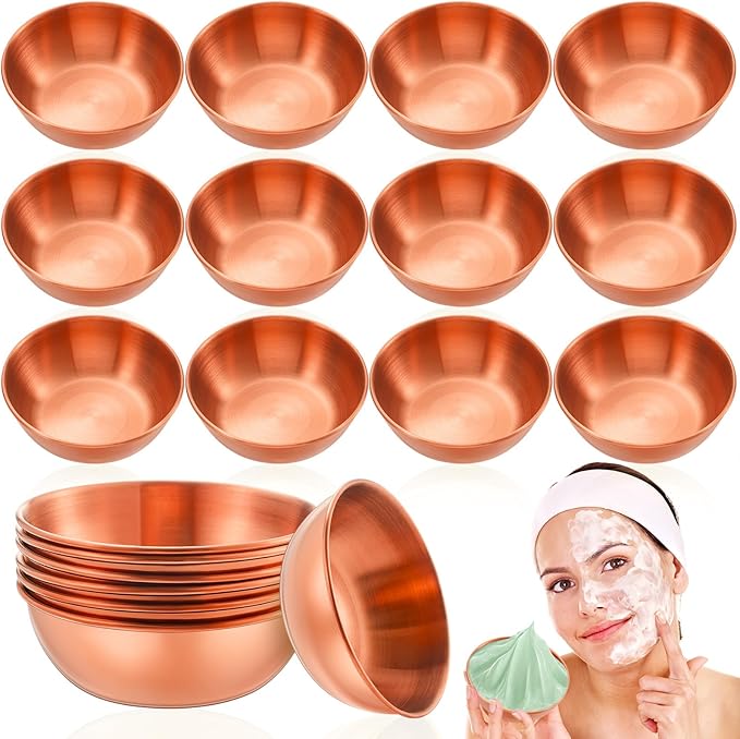 Teenyyou 12 Pcs 3. 23 In DIY Face Mask Mixing Bowl Stainless Steel Esthetician Facial Mask Bowl Facial Small Mixing Esthetician Supplies for Lady Women Skincare Home Salon Cosmetic Beauty (Rose Gold)