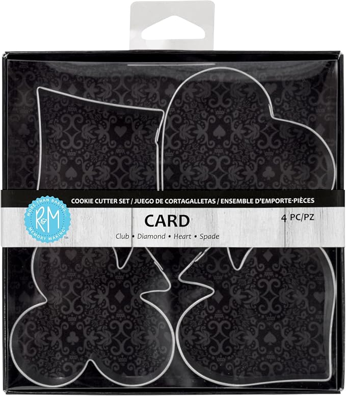 R&M International Casino Playing Card Suits Cookie Cutters, Spade, Heart, Club, Diamond, 4-Piece Set