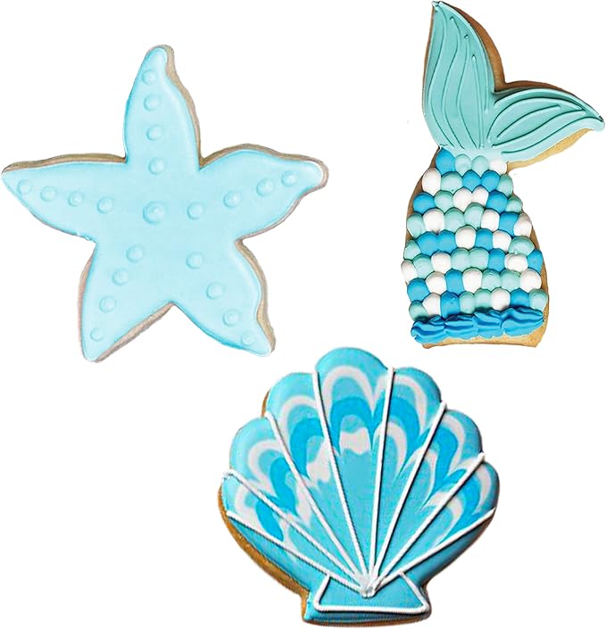 Ann Clark Mermaid Cookie Cutters 3-Pc Set Made in USA, Mermaid Tail, Starfish, Seashell