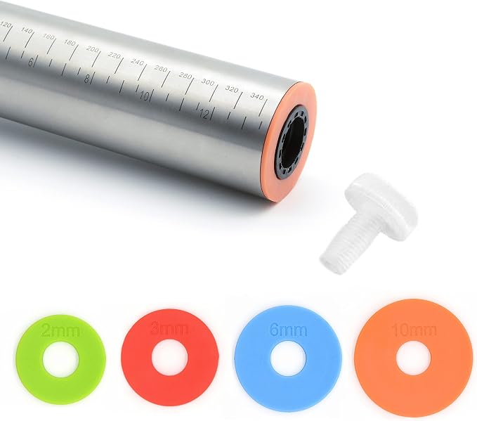 1Pcs Rolling Pin And Silicone Baking Pastry Mat Set, Stainless Steel Dough Roller, with Adjustable Thickness Rings Nonstick Mat, for Dough, Pizza, Pastries, Pasta, Cookies