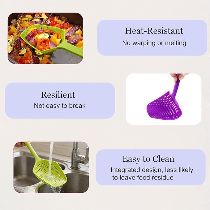 SEIWEI Large Strainer Spoon, Long Handle Tool Colander Draining Scoop, Heat-Resistant Pasta Strainer Cooking Kitchen for Spaghetti, Noodles, Veggies, Non-Slip Grip & Hanging Loop, 13.5'', Pink