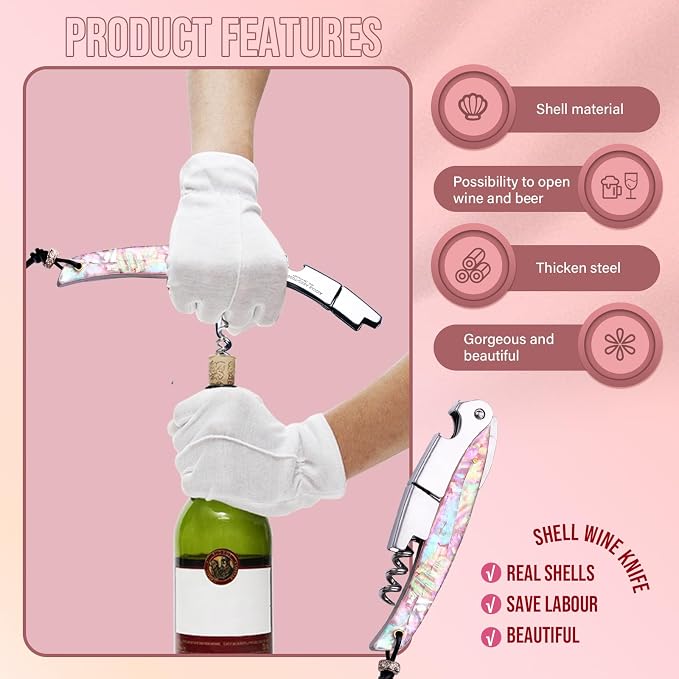 Shell Handle Waiter Corkscrews-Wine Openers,Corkscrew Bottle Openers,3-in-1 Wine Key Tool With Foil Cutter & Dual Hinge Fulcrum - Waiters Corkscrew…