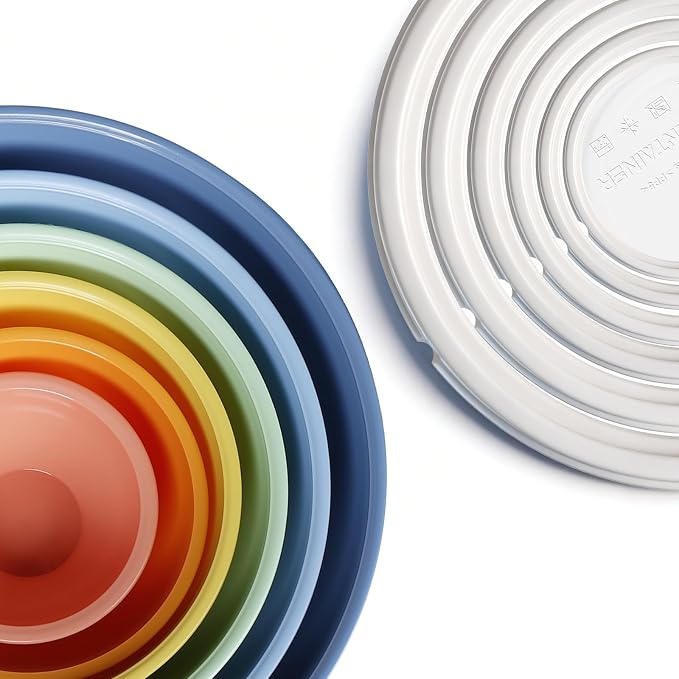 Greentainer Plastic Mixing Bowls with Lids Set for Kitchen, 6 Set Nesting Bowls for Mixing, Baking, Prepping, Cooking and Serving Food, Mixing Bowls Dishwasher, Microwave Safe