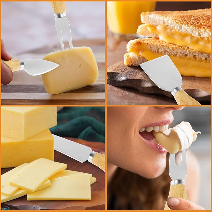 16Pcs Cheese Knives Bulk,Stainless Steel Cheese Knife Spreaders Set Butter Cutter Cheese Cutting Spatula Forks Wooden Handle Small Cheese Spreader Tool Cheese Knives for Charcuterie Board Christmas