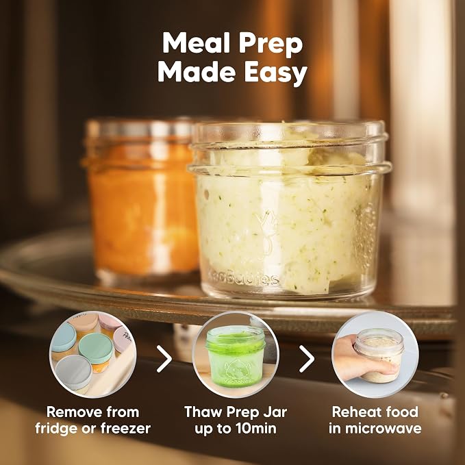 12pk 4oz Glass Baby Food Containers with Lids, Leak-Proof (Musk Dusk) | Microwavable Small Glass Jars, Baby Purees, Toddler Snack Storage Containers, BPA-Free, Dishwasher-safe, Freezer Safe
