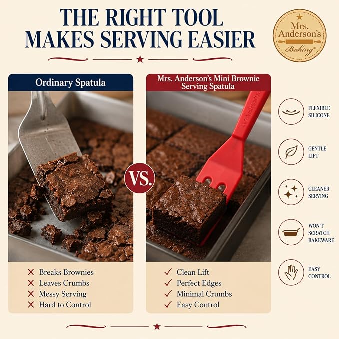 Mrs. Anderson’s Baking Mini Brownie Serving Spatula, 8-Inches x 1.5-Inches, Heat-Resistant Flexible Nonstick Silicone, Red