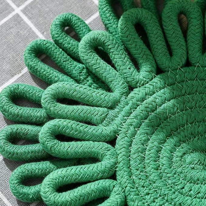 Kitchen Trivets for Hot Dishes Potholders for Countertop Hot Pads Hot Mats or Trivets for Hot Pots and Pans Home Essentials Boho Farmhouse Kitchen Decor Set of 3, 100% Cotton,7.5" (Grass Green)