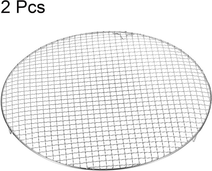 HARFINGTON 2pcs Round Cooking Rack 15-inch 201 Stainless Steel Cross Wire Barbecue Grill Net with 20mm Legs for Cooking Baking Steaming BBQ