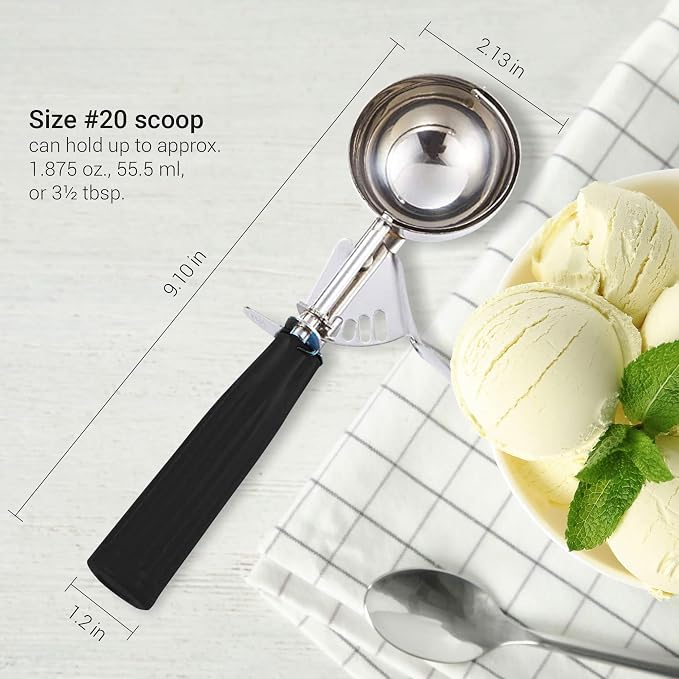 Meadow Lane Trigger Scoop - #24 Size (2-in Diameter) 2.7 Tbsp Capacity, Stainless Steel, Portion Control, Ice-cream & Cookie Dough Scoop, Black and Light Gray, 2-Pack