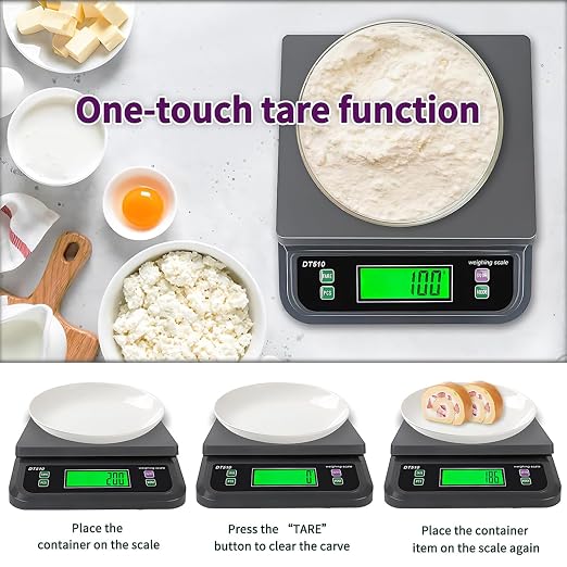 66lbs/30kg Large Digital Kitchen Scale with 6 Unit & Tare Funtion | Food Scale for Baking Cooking Bread Meat Scales with Prep Counting LCD Display with Adapter Grey