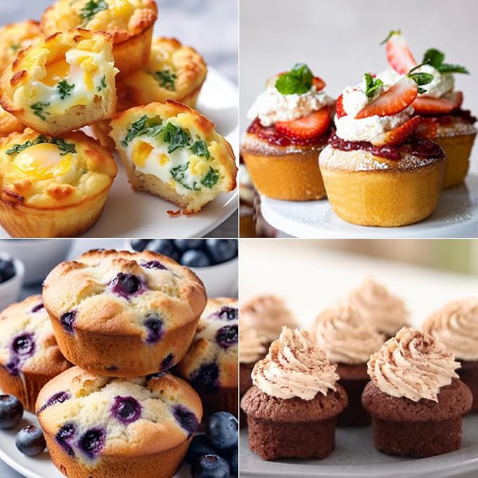 CAKETIME Silicone Muffin Pans for Baking, Metal Reinforced Frame Regular 12 Cups & Mini 24 Cups Cupcake Pan Set Nonstick Muffin Pan for Homemade Baking Easy to Handle