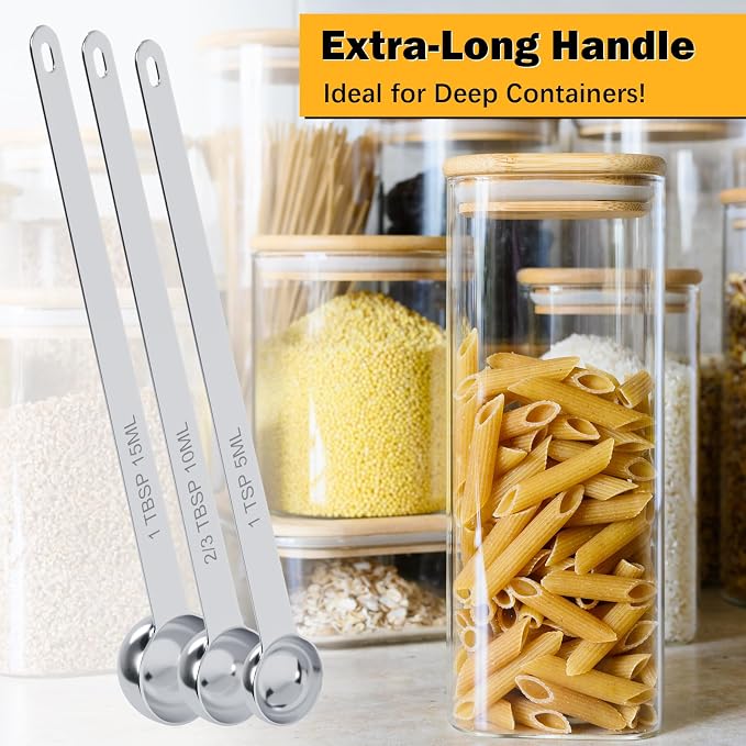 LEIFENY 2PCS 2/3Tbsp(2tsp, 10ml) Extra Long Handle Measuring Spoon, Single Stainless Steel Individual Measure Scoop Only