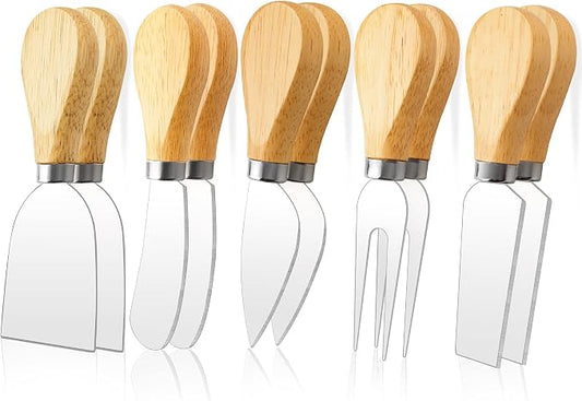 10 Pcs Cheese Knives, Wooden Handle Cheese Knife Set for Charcuterie Board, Mini Steel Stainless Cheese Cutter, Spreader, Fork for Party Wedding Christmas, Charcuterie Accessories