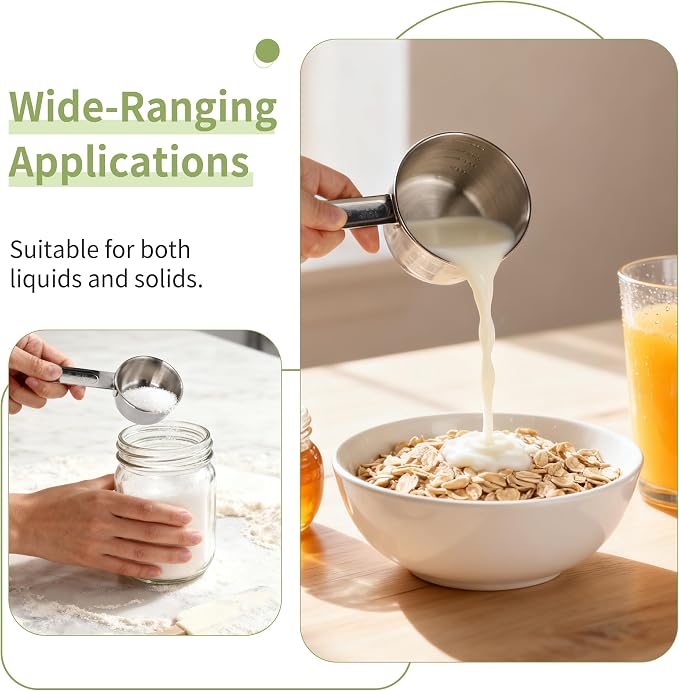 -BINGBING- Measuring Cups of 4, Stainless Steel Measuring Cups, Stackable | Stainless Steel Cups with Metal Handle for Dry and Liquid Ingredients, Ideal for Cooking & Baking