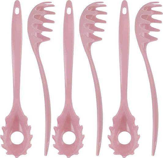 Spaghetti Spoon, Pasta Server, Fork with Ergonomic Handle, Heat Resistant, BPA Free,11.5 inch Melamine Utensil by Reston Lloyd, 6 piece set, Pink