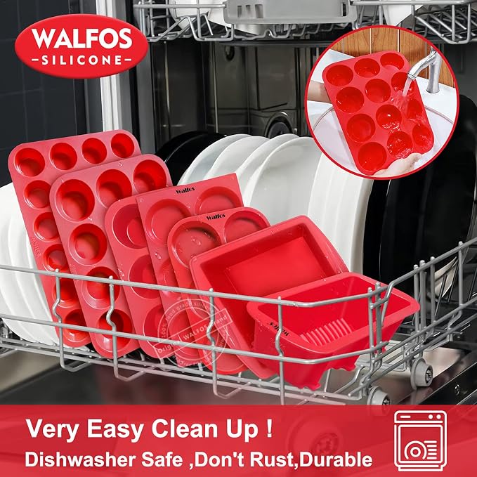 Walfos Silicone Muffin Pan - Set of 3, Including 24 Mini, 12 Regular & 6 Jumbo Muffin Pans, Easy Pop Out, BPA Free, Dishwasher Safe