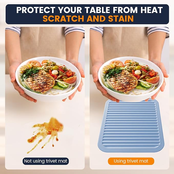 Silicone Trivet Mats 2 Heat Resistant Pot Holders Multipurpose Non-Slip Hot Pads for Kitchen Potholders, Drying mat, Jar Opener, Spoon Holder, Coaster(Sky Blue)