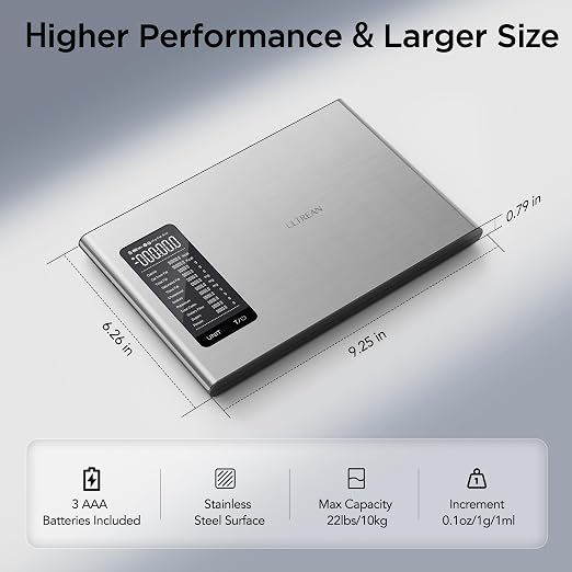 Ultrean Smart Food Kitchen Scale with Nutritional Calculator, APP for Calorie & Macro Tracking, AI Powered, Goal Progress, Digital Calorie Scale for Weight Loss, Stainless Steel, 22lb
