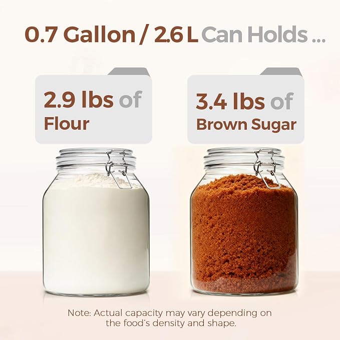 ComSaf Glass Pantry Jars with Airtight Lids 0.7 Gallon 2 Pack Wide Mouth | Flour sugar rice, Sourdough pickling, Pantry organization, Scoop included, Baking supplies, Bulk food storage, Large capacity