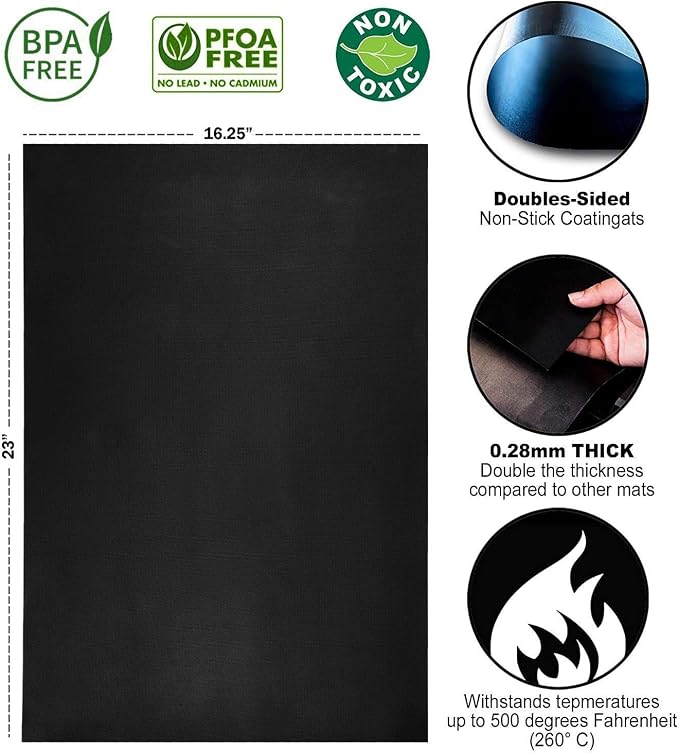 Oven Liners for Bottom of Oven – Heavy Duty Non Stick Reusable Oven Liner for Gas & Electric Ovens – Oven Mat for Bottom of Oven – Heat Resistant to 500°F, 23x16.25", 2 Pack