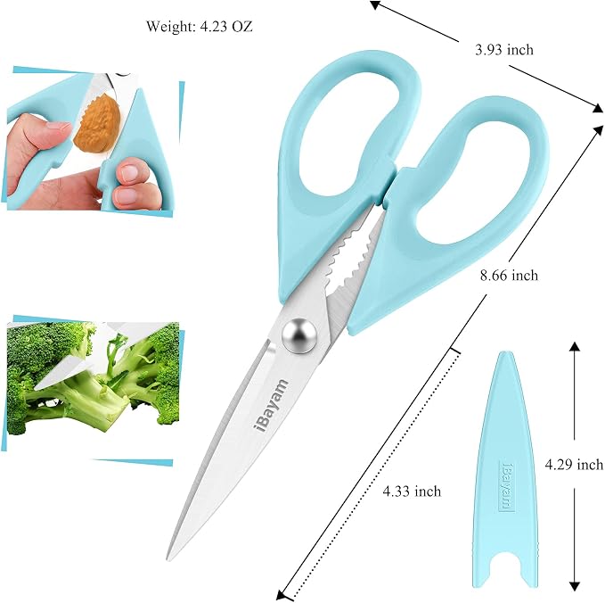 Kitchen Shears, Kitchen Scissors All Purpose Heavy Duty Meat Scissors Poultry Shears, Dishwasher Safe Food Cooking Scissor Stainless Steel Utility Scissor, 2-Pack, Light Blue, Pistachio