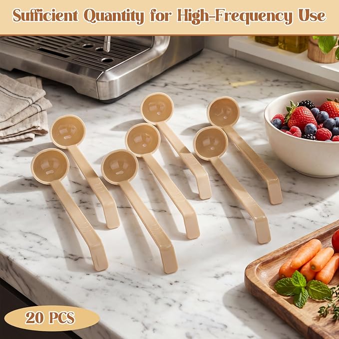 Tioncy 20 Pcs 1 oz Plastic Small Ladles with 8 Inches Long Handle, Mini Ladle for Serving Salsa Sauce Dressing Punch Bowl Sauces and Toppings (Khaki)