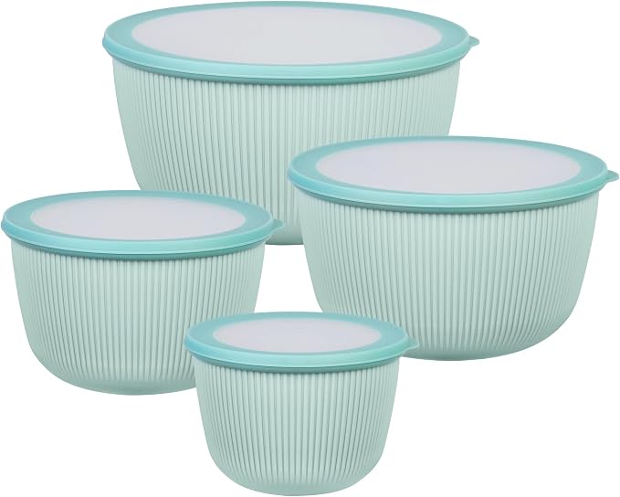 BoxedHome Mixing Bowls with Lids Set, 4.97 Quarts | BPA Free Plastic, Microwave Safe,Green