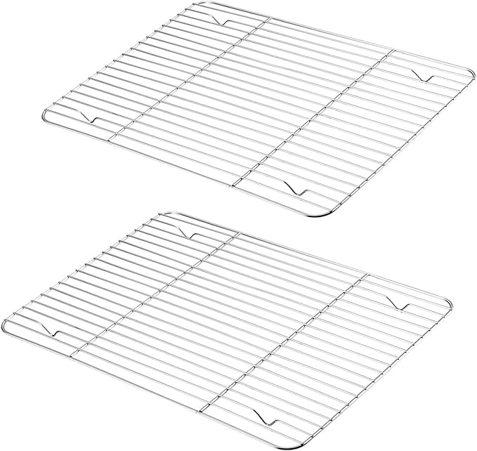 P&P CHEF Cooling Baking Rack Pack of 2, Stainless Steel Cooling Racks for Cooking Baking Roasting Grilling Drying, Dense Wires & Smooth Edge, Easy to clean, Silver, 15.3" x 11.25"