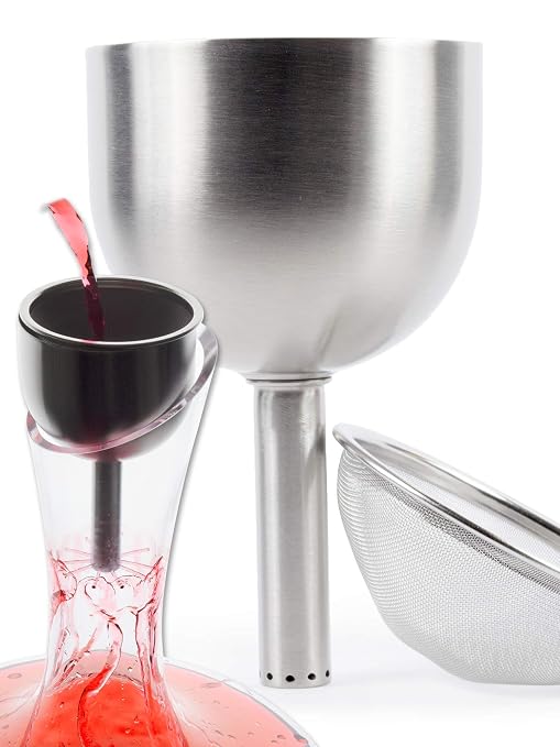 3in1 Steel Funnel with Strainer (Wine Shower + Aerator + Filter) - Improves Wine & Clears Residues