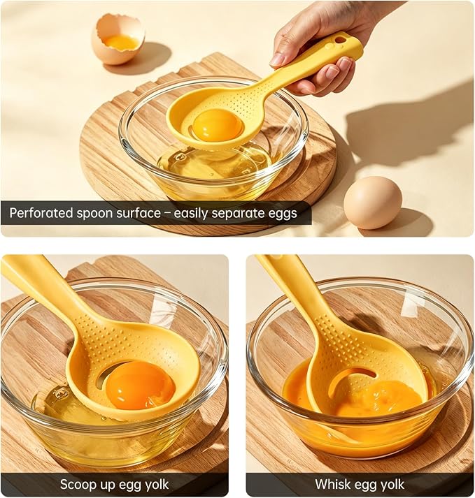 Egg Yolk Separator & Masher 5-in-1 Multi-Function Kitchen Spoon for Potato Mashing, Garlic Mashing, Egg Separating – Self-Standing & Hangable Design