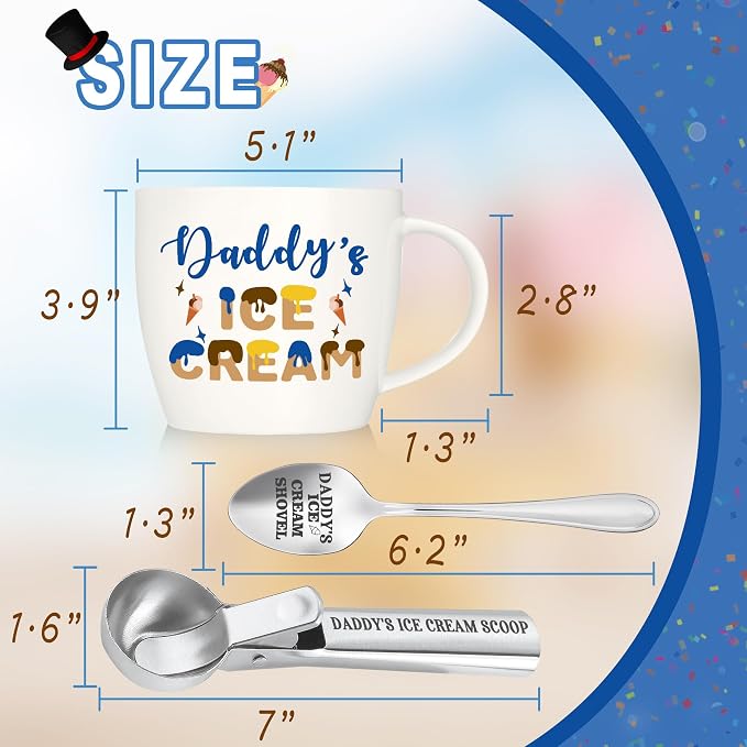 Christmas Daddy Gifts, Gifts for Dad from Daughter, Daddy's Ice Cream Bowl Scoop Shovel Spoon Set, Dad Ice Cream Birthday Present for Him Man