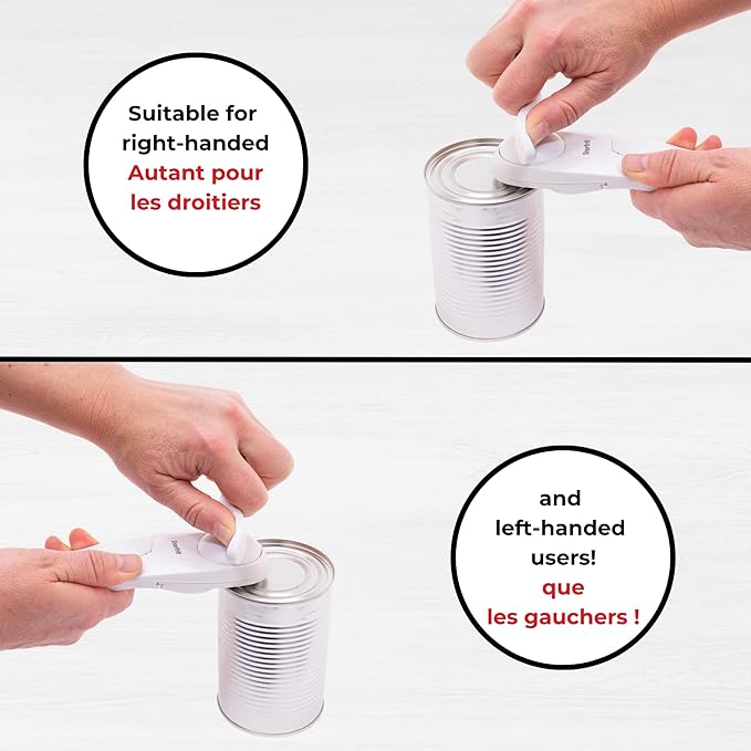 Starfrit Little Beaver Can Opener, Safe, Holds Lid and Leaves No Sharp Edges on Lid, Comfort Grip, 3-Year Warranty, White