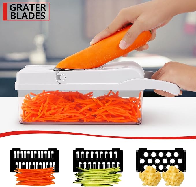 Professional Compact Vegetable Chopper, Veggie Chopper, Chopper Vegetable Cutter, Veggie Chopper with Container, Mandoline Slicer Dicer 9 Inserts