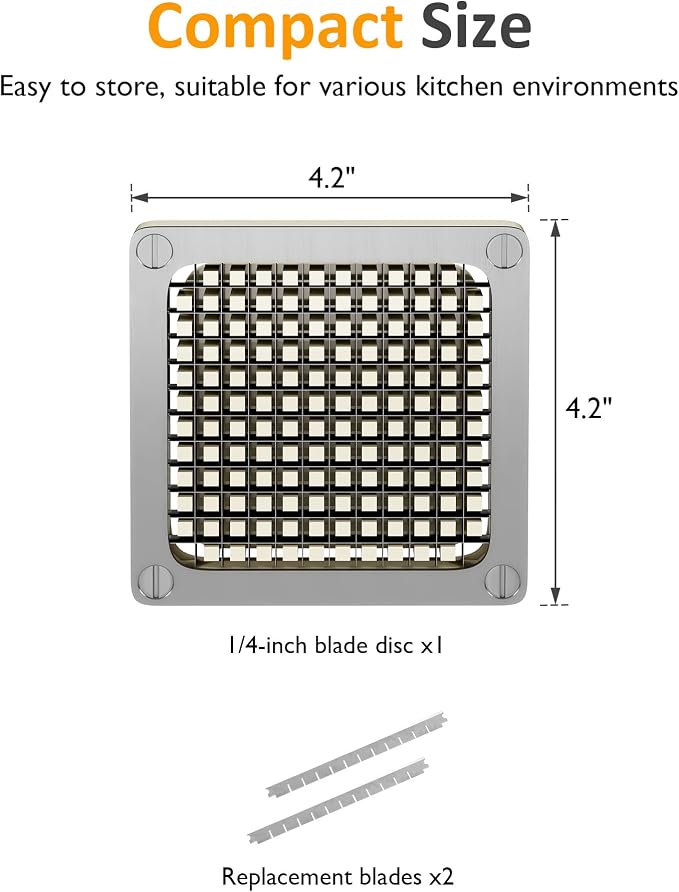 Sunvivi 1/4inch Replacement Chopper Blade,Silver Commercial Vegetable Chopper Dicer with Stainless Steel Blade and Pusher Block, Blade for Fruit Cutting Machine Tomato onion French Fries Cutter