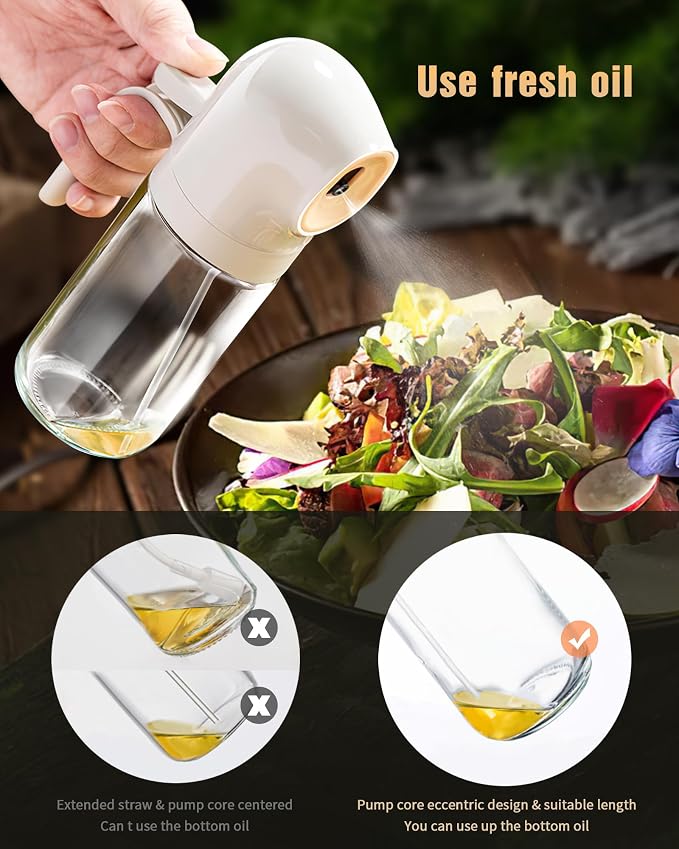 Oil Sprayer for Cooking, 250ml Refillable Glass Olive Oil Spray Bottle, Continuous oil dispenser for kitchen, 8.4oz Olive Oil Mister Kitchen Gadgets for Air Fryer,Salad, Baking, BBQ