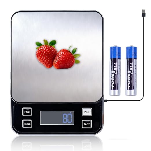 IP67 Waterproof Digital Kitchen Scale, 5kg/11lb Capacity with 0.1g Precision, Kitchen Scales for Food,USB Rechargeable Battery & 5 Units Conversion for Cooking, Baking - Food Scale