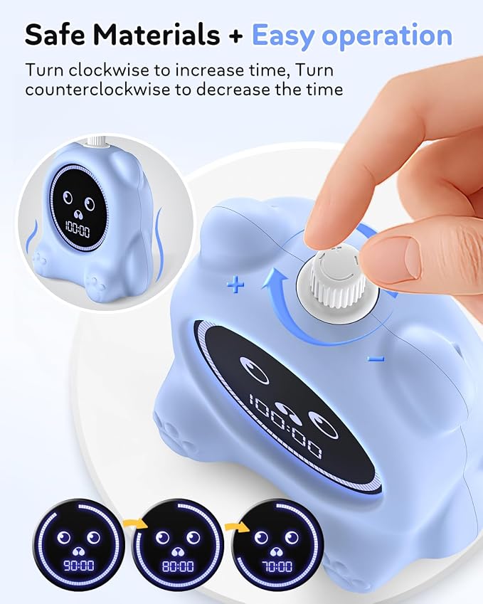 Visual Timer for Kids, 100 Min, Rechargeable Countdown Timers, Adjustable Sound Alert, Adjustable Brightness, Productivity Timers for ADHD, Silent Operation, Desk Time Management Tool for Toddler