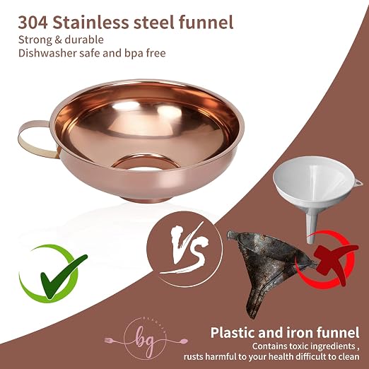 Canning Funnel, Stainless Steel Funnels for Kitchen Use, Wide-Mouth Funnel for Canning & Mason Jars, 2-Pack(Small and Large), Rose Gold