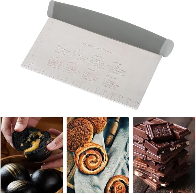 Stainless Steel Dough Scraper, Metal Griddle Chopper Grey Benchs Scraper Knife with Measuring Scale and Cover for Baking