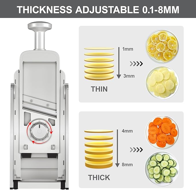 SupMaKin Upgrade Larger Safe Mandoline Slicer with Cheese Grater Potato Slicer for Chips, Vegetable & Food Cutter,Thickness Adjustable 0.1-8 mm, Kitchen Faster Slice (Only Slicer)