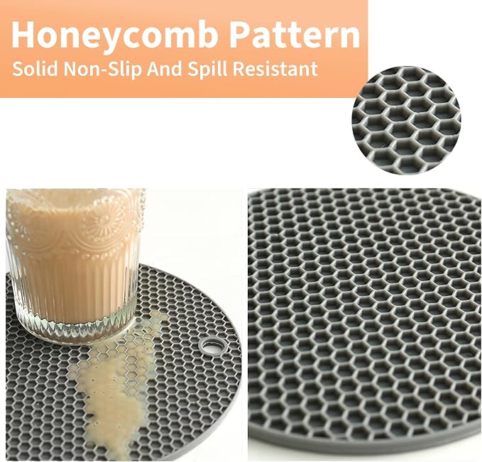 Silicone Trivet Mats, 4 Pack Trivets for Hot Dishes and Pans, Heat Resistant Non-Slip Trivet for Kitchen Countertop, Easy to Clean(Gray)