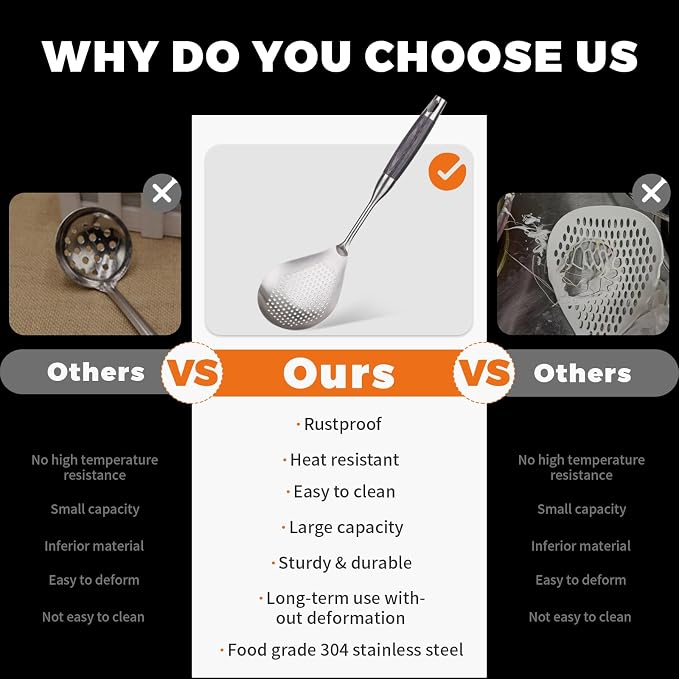 Skimmer Slotted Spoon,304 Stainless Steel Ladle/Strainer for Cooking and Frying, Pasta Strainer/Frying Spoon for Kitchen and Colander