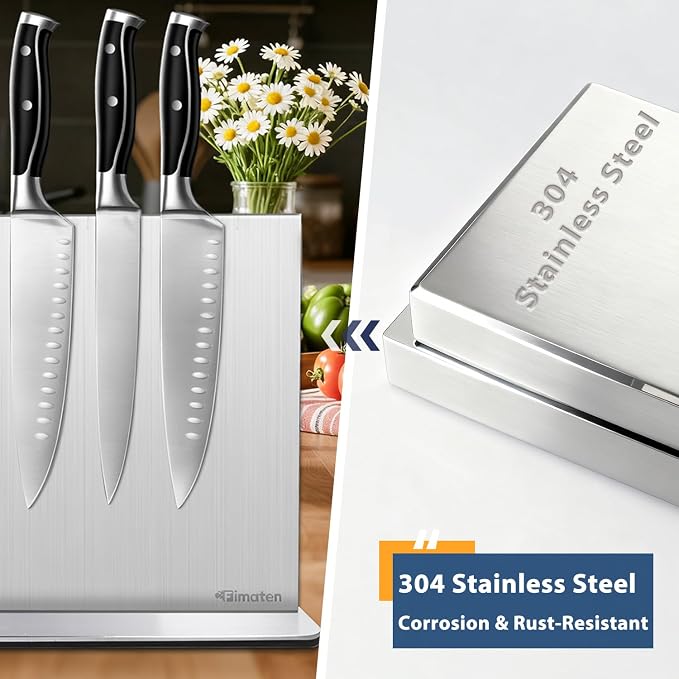 Magnetic Knife Block Stand Without Knives 12 Inch Silver Stainless Steel Double Sided Home Kitchen Organizer Storage Knife Holder Board for Counter Top with Strong Magnets