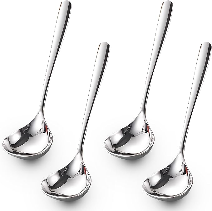 Comicfs 4 Pack Small Ladle Sauce Ladle SUS 304 Stainless Steel Small Serving Ladles Gravy Soup Spoon Ladles 8-Inch (Silver)