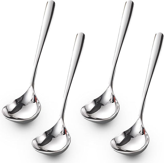 Comicfs 4 Pack Small Ladle Sauce Ladle SUS 304 Stainless Steel Small Serving Ladles Gravy Soup Spoon Ladles 8-Inch (Silver)