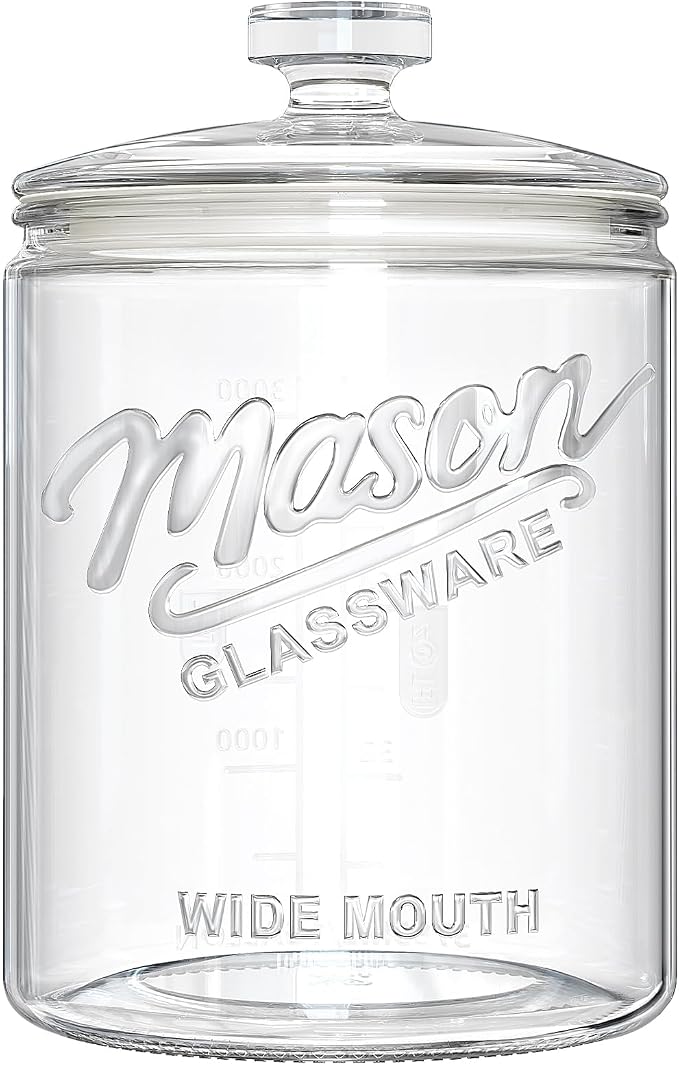 Ritayedet 1 Gallon Glass Cookie Jar with Airtight Lid, Wide Mouth Mason Jar | Wide Mouth, Kitchen Canister for Candy, Coffee, Dog Treat Storage, Terrarium, Apothecary, Laundry Room, BPA Free, Durable